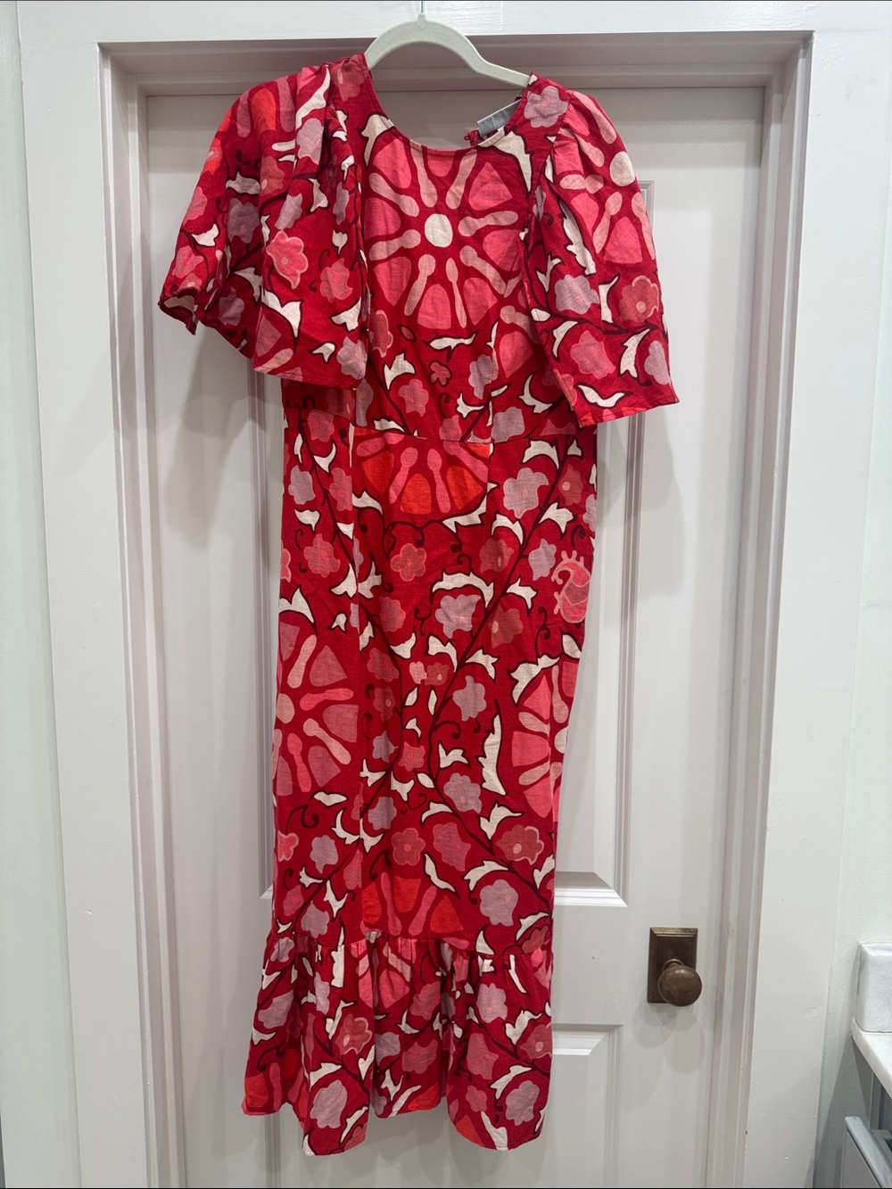 RHODE Red Multi-Florals Flutter Sleeve Dress